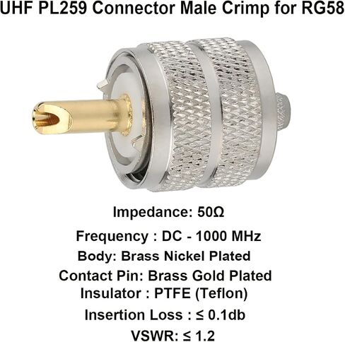 UHF PL259 PL-259 Connector Male Crimp for LMR400 RG8 9913 Cable Compatiable with Ham Radio (UHF Male lmr400 Pack 10) in Kuwait