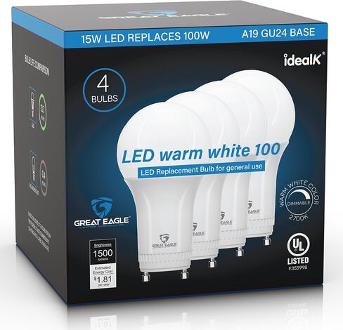 شركة Great Eagle Lighting Corporation 15W (ما يعادل 100W) GU24 لمبة إضاءة LED قابلة للتعتيم 5000K ضوء النهار، UL، استبدال CFL Twist-in 2 Prong (4 عبوات) in Kuwait