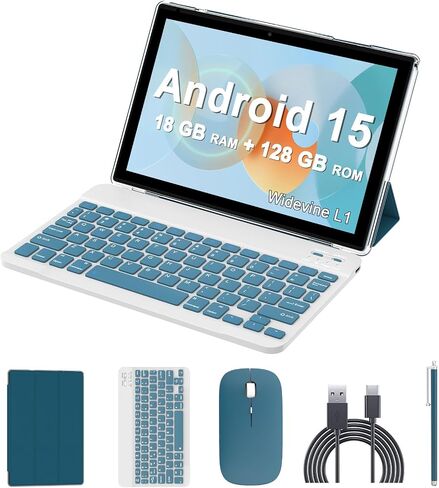 Android 13 Tablet, 10 inch 2 in 1 Tablets with Keyboard, 12GB RAM 128GB ROM 1TB Expand, Quad-Core 2.0Ghz CPU, 5G WiFi 6, BT5.0, 1280x800 HD Touchscreen, 6000mAh, Widevine L1, Google Tablet, Black in Saudi Arabia