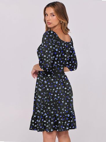 ANRABESS Women Summer Casual Short Lantern Square Neck A-Line Flowy Boho Mini Dress 2025 Trendy in Kuwait