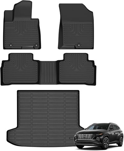Floor Mats & Cargo Liner for Hyundai Tucson Hybrid 2025 2024 2023 2022 (Not For PHEV) All Weather Automotive TPE Liners Set Anti-Slip Waterproof Floor Liners Accessories (Car Mats+Trunk Mat)Black in Saudi Arabia