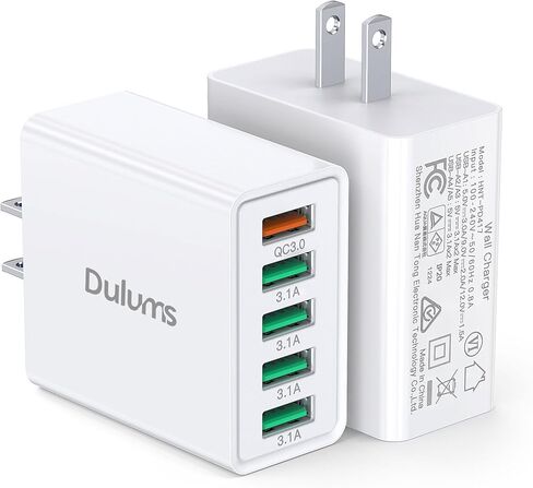 40W USB Wall Charger Block ، 2 part 4-port USB A Fast Charging Brick Dual QC Wall Plud Adapter متوافق مع iPhone 16/15/14/13/12/11 Pro Max Plus ، iPad ، Galaxy in Kuwait