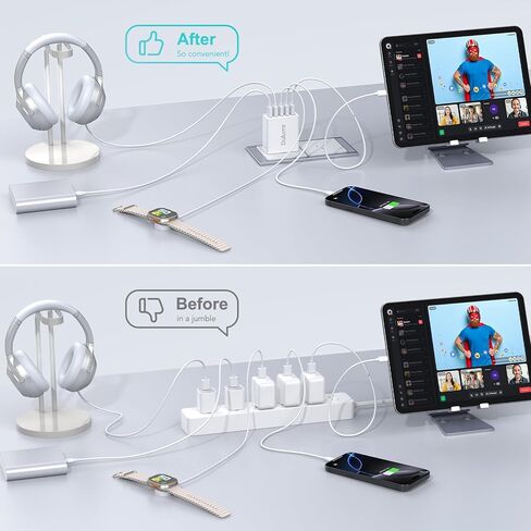 40W USB Wall Charger Block ، 2 part 4-port USB A Fast Charging Brick Dual QC Wall Plud Adapter متوافق مع iPhone 16/15/14/13/12/11 Pro Max Plus ، iPad ، Galaxy in Kuwait