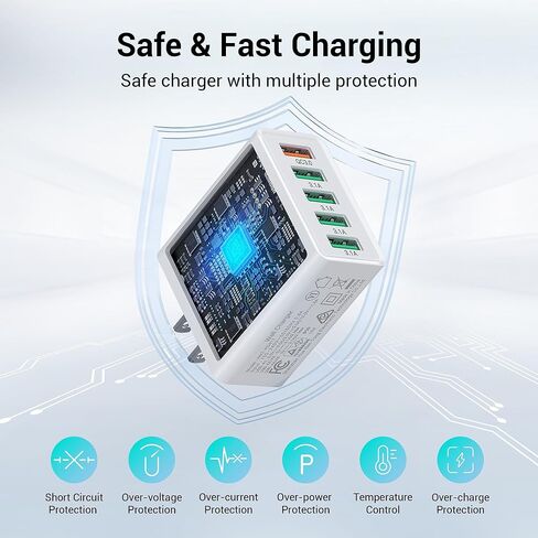 40W USB Wall Charger Block ، 2 part 4-port USB A Fast Charging Brick Dual QC Wall Plud Adapter متوافق مع iPhone 16/15/14/13/12/11 Pro Max Plus ، iPad ، Galaxy in Kuwait