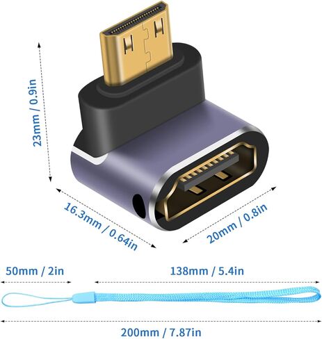 Duttek 8K HDMI to Mini HDMI Adapter, 48Gbps Mini HDMI to HDMI Adapter, Mini HDMI Male to HDMI Female Extender Adapter with LED Working Indicator lamp Compatible for Camera, Camcorder, DSLR 2 Pack in Kuwait