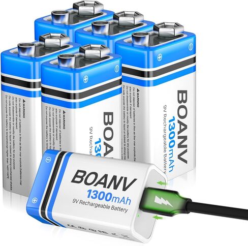 4PCS 1300mAh 9V Rechargeable Batteries, 9V Rechargeable USB Lithium Long Lasting Battery, with 2 in 1 Charging Cable, for Smoke Detectors, Alarms, Keypad, Microphone in Kuwait