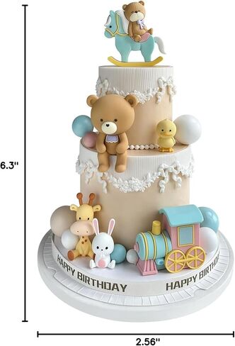 15Pcs Bear Cake Toppers - Cute Mini Animal Characters Figure for Cake Decorations Bear Figurines with Train & Pearl Balls DIY Cake Toppers for Boy Girl Baby Shower Birthday Party Supplies (Colorful) in Kuwait