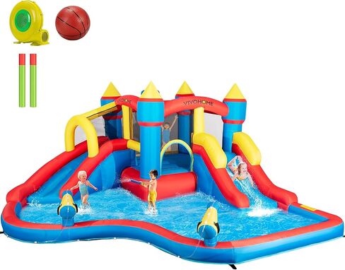 VIVOHOME 7 in 1 Bounce House for Kids, Sea Theme Inflatable Bounce House with Slide, Bouncy Castle with Blower for Outdoor, Basketball, Climb, Jump Area, Ball, Water Pool, Hoop in Saudi Arabia