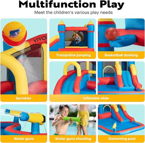 VIVOHOME 7 in 1 Bounce House for Kids, Sea Theme Inflatable Bounce House with Slide, Bouncy Castle with Blower for Outdoor, Basketball, Climb, Jump Area, Ball, Water Pool, Hoop in Saudi Arabia