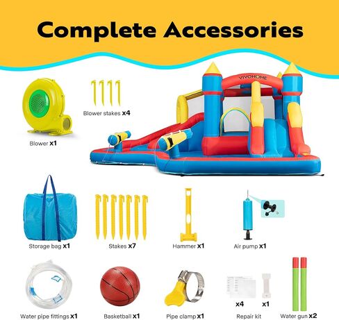 VIVOHOME 7 in 1 Bounce House for Kids, Sea Theme Inflatable Bounce House with Slide, Bouncy Castle with Blower for Outdoor, Basketball, Climb, Jump Area, Ball, Water Pool, Hoop in Saudi Arabia