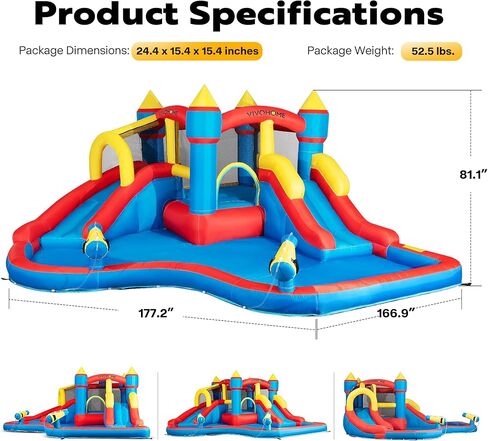 VIVOHOME 7 in 1 Bounce House for Kids, Sea Theme Inflatable Bounce House with Slide, Bouncy Castle with Blower for Outdoor, Basketball, Climb, Jump Area, Ball, Water Pool, Hoop in Saudi Arabia