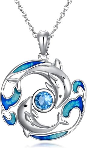 925 Sterling Silver Jellyfish Necklace Sea Animals Blue Jellyfish Pendant Necklace Ocean Wave Beach Jewelry Gifts for Women Mom Friends in Kuwait