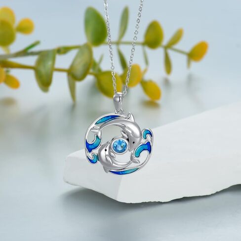 925 Sterling Silver Jellyfish Necklace Sea Animals Blue Jellyfish Pendant Necklace Ocean Wave Beach Jewelry Gifts for Women Mom Friends in Kuwait