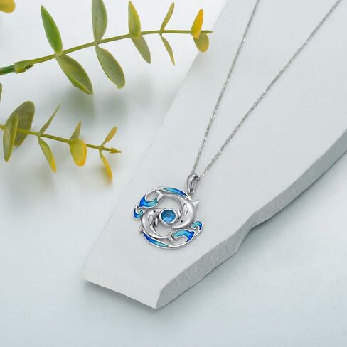 925 Sterling Silver Jellyfish Necklace Sea Animals Blue Jellyfish Pendant Necklace Ocean Wave Beach Jewelry Gifts for Women Mom Friends in Kuwait