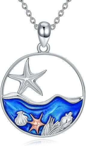 925 Sterling Silver Jellyfish Necklace Sea Animals Blue Jellyfish Pendant Necklace Ocean Wave Beach Jewelry Gifts for Women Mom Friends in Saudi Arabia