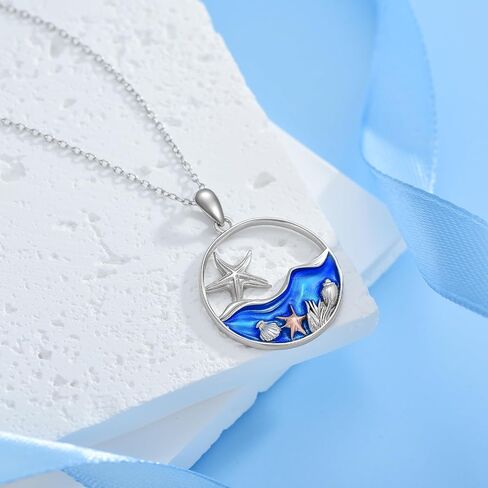 925 Sterling Silver Jellyfish Necklace Sea Animals Blue Jellyfish Pendant Necklace Ocean Wave Beach Jewelry Gifts for Women Mom Friends in Saudi Arabia