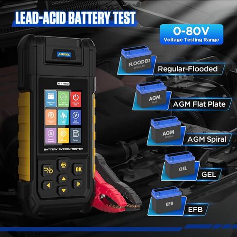 AUTOOL Car Battery Tester 12V 24V 20-2000CCA Battery Load Tester, Cranking&Charging&Voltage Leakage Test with Built-in Printer, 3.2" Screen with Data Review Reverse Polarity Protection in Saudi Arabia