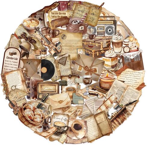 50PCS Coffee Stickers for Water Bottles Cups Scrapbooking Journaling, Icicrim Cute Cafe Stickers Waterproof Vinyl Vintage Decals for Adults Teens Aesthetic Cartoon Stickers in Kuwait