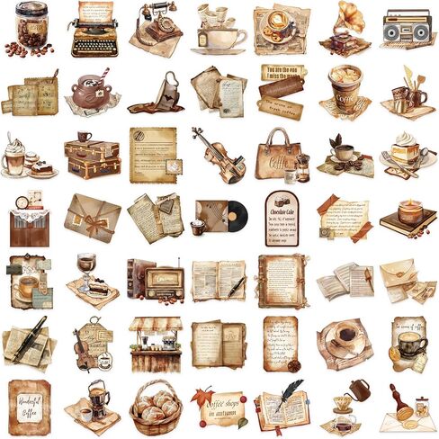 50PCS Coffee Stickers for Water Bottles Cups Scrapbooking Journaling, Icicrim Cute Cafe Stickers Waterproof Vinyl Vintage Decals for Adults Teens Aesthetic Cartoon Stickers in Kuwait