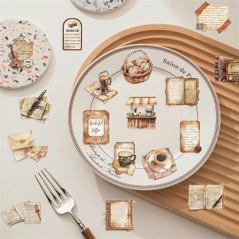 50PCS Coffee Stickers for Water Bottles Cups Scrapbooking Journaling, Icicrim Cute Cafe Stickers Waterproof Vinyl Vintage Decals for Adults Teens Aesthetic Cartoon Stickers in Kuwait