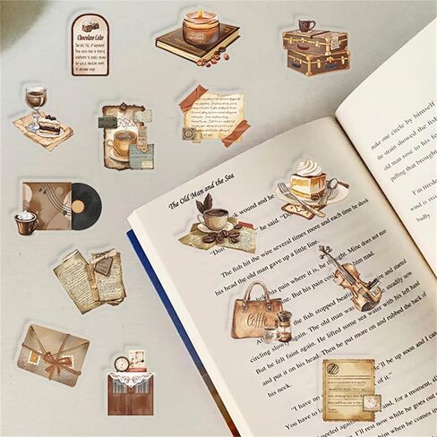 50PCS Coffee Stickers for Water Bottles Cups Scrapbooking Journaling, Icicrim Cute Cafe Stickers Waterproof Vinyl Vintage Decals for Adults Teens Aesthetic Cartoon Stickers in Kuwait