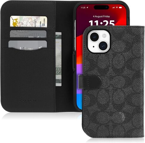 Coach Signature Canvas مقصتان من قطعتين قابلة للفصل الورقة iPhone 15 ، متوافقة مع الشحن اللاسلكي - توقيع تان in Kuwait