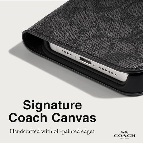 Coach Signature Canvas مقصتان من قطعتين قابلة للفصل الورقة iPhone 15 ، متوافقة مع الشحن اللاسلكي - توقيع تان in Kuwait