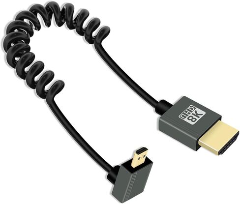 8K الزاوية اليسرى micro hdmi إلى HDMI ملفوف كابل 3 قدم ، 90 درجة قصيرة HDMI إلى Mini HDMI كابل ، Spring spiral HDMI 2.1 كابل 8K@60Hz 48GBPS للكاميرا/كاميرا الفيديو/hdtv/tablet in Kuwait
