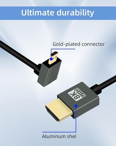 8K الزاوية اليسرى micro hdmi إلى HDMI ملفوف كابل 3 قدم ، 90 درجة قصيرة HDMI إلى Mini HDMI كابل ، Spring spiral HDMI 2.1 كابل 8K@60Hz 48GBPS للكاميرا/كاميرا الفيديو/hdtv/tablet in Kuwait