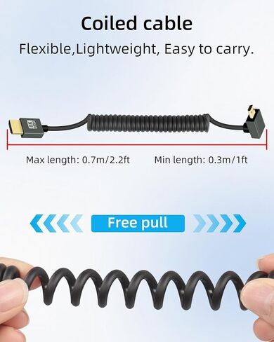 8K الزاوية اليسرى micro hdmi إلى HDMI ملفوف كابل 3 قدم ، 90 درجة قصيرة HDMI إلى Mini HDMI كابل ، Spring spiral HDMI 2.1 كابل 8K@60Hz 48GBPS للكاميرا/كاميرا الفيديو/hdtv/tablet in Kuwait