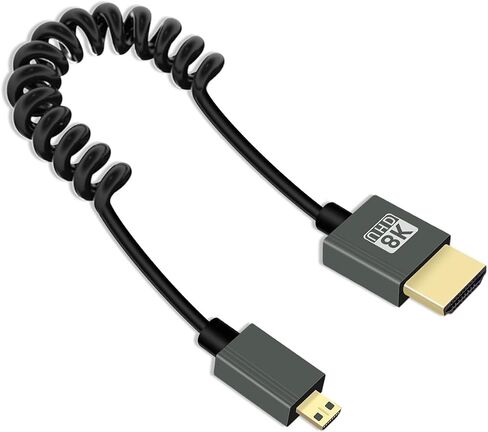 8K الزاوية اليسرى micro hdmi إلى HDMI ملفوف كابل 3 قدم ، 90 درجة قصيرة HDMI إلى Mini HDMI كابل ، Spring spiral HDMI 2.1 كابل 8K@60Hz 48GBPS للكاميرا/كاميرا الفيديو/hdtv/tablet in Kuwait