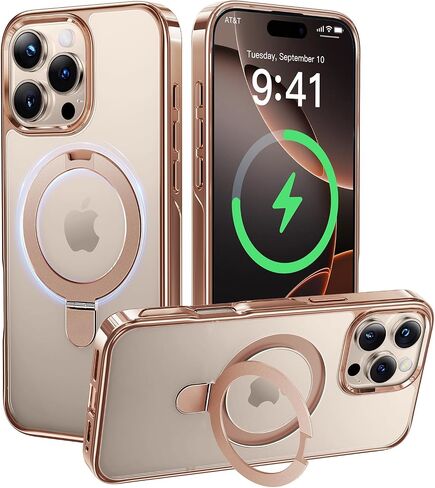 Alphex Invisible Stand for MagSafe iPhone 14 Pro Max Case, Official Color Match for iPhone, 12FT Military Drop Protection, Shockproof Phone Ring Slim Cover 6.7 inch, Luxury Gold in Saudi Arabia