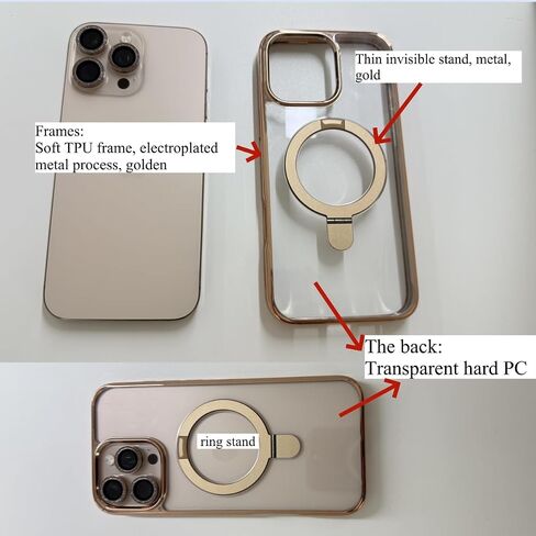 Alphex Invisible Stand for MagSafe iPhone 14 Pro Max Case, Official Color Match for iPhone, 12FT Military Drop Protection, Shockproof Phone Ring Slim Cover 6.7 inch, Luxury Gold in Saudi Arabia
