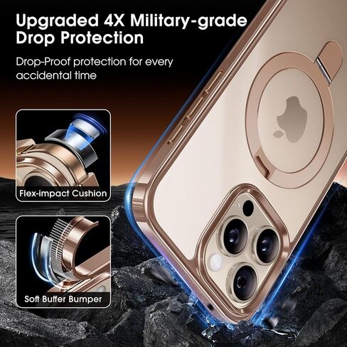 Alphex Invisible Stand for MagSafe iPhone 14 Pro Max Case, Official Color Match for iPhone, 12FT Military Drop Protection, Shockproof Phone Ring Slim Cover 6.7 inch, Luxury Gold in Saudi Arabia