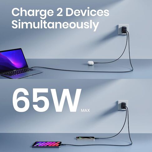 iniu usb c charger ، 3-port 65w pd gan charger ، uSB c charger compact compact for macbook pro/air ، dell xps 13 ، ipad pro ، samsung galaxy s23 ، note 20/10+، iPhone 16/15/14 ، سطح البخار in Kuwait