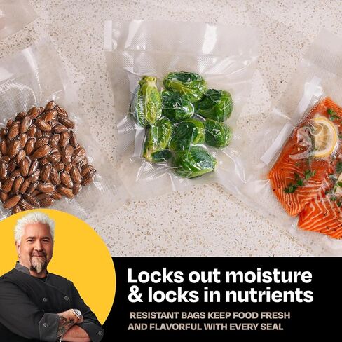 Guy Fieri's Flavortown Compact Vacuum Sealer with Built-In Roll Storage and Dry & Moist Modes - Includes Starter Kit (5) Quart Size Bags, 10ft Roll, and Accessory Hose for Containers and Bottles in Saudi Arabia