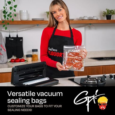 Guy Fieri's Flavortown Compact Vacuum Sealer with Built-In Roll Storage and Dry & Moist Modes - Includes Starter Kit (5) Quart Size Bags, 10ft Roll, and Accessory Hose for Containers and Bottles in Saudi Arabia