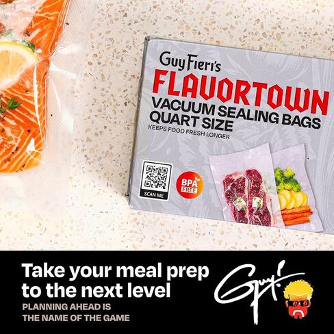 Guy Fieri's Flavortown Compact Vacuum Sealer with Built-In Roll Storage and Dry & Moist Modes - Includes Starter Kit (5) Quart Size Bags, 10ft Roll, and Accessory Hose for Containers and Bottles in Saudi Arabia