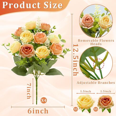 TURNMEON 40 Heads Roses Artificial Flowers for Decoration, 4 Bundles Mixed Pink Fake Flowers Bouquet Fake Silk Roses Faux Flower Wedding Bouquet Cemetery Flowers Table Party Home Valentines Day Decor in Saudi Arabia