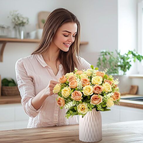 TURNMEON 40 Heads Roses Artificial Flowers for Decoration, 4 Bundles Mixed Pink Fake Flowers Bouquet Fake Silk Roses Faux Flower Wedding Bouquet Cemetery Flowers Table Party Home Valentines Day Decor in Saudi Arabia