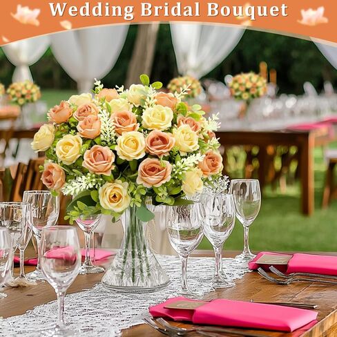TURNMEON 40 Heads Roses Artificial Flowers for Decoration, 4 Bundles Mixed Pink Fake Flowers Bouquet Fake Silk Roses Faux Flower Wedding Bouquet Cemetery Flowers Table Party Home Valentines Day Decor in Saudi Arabia