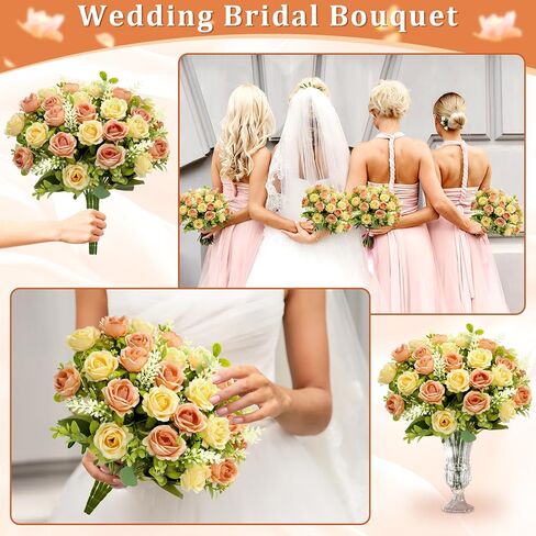 TURNMEON 40 Heads Roses Artificial Flowers for Decoration, 4 Bundles Mixed Pink Fake Flowers Bouquet Fake Silk Roses Faux Flower Wedding Bouquet Cemetery Flowers Table Party Home Valentines Day Decor in Saudi Arabia
