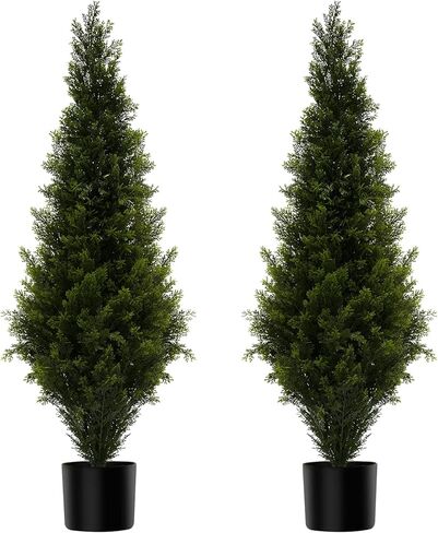 4FT أشجار الأرز الاصطناعي توبياري بوعاء النباتات وهمية للخارجية أشجار السرو فو للمنزل الجبهة الشرفة ديكور مجموعة من 2 in Kuwait