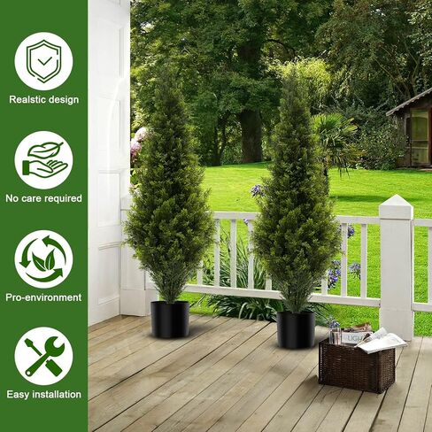 4FT أشجار الأرز الاصطناعي توبياري بوعاء النباتات وهمية للخارجية أشجار السرو فو للمنزل الجبهة الشرفة ديكور مجموعة من 2 in Kuwait