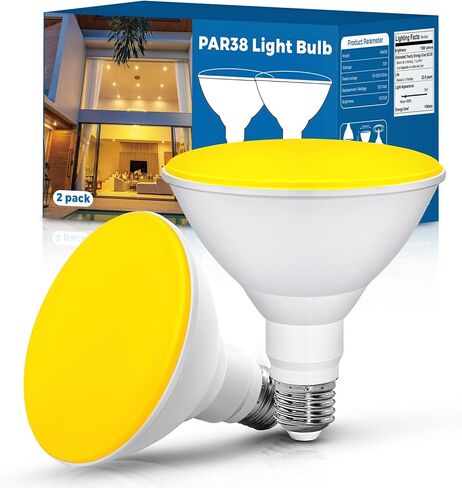 PAR30 Yellow LED Bug Light Bulb Outdoor, 100W Equivalent, 12W LED Flood Light Bulb, E26 Base Yellow LED Security Lights for Porch Lights, Hallway Lighting, Decorative, Non-Dimmable, 2 Pack in Saudi Arabia