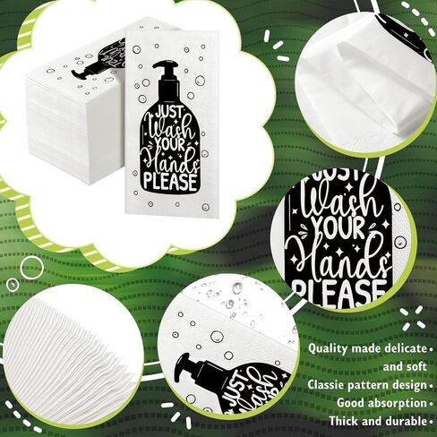 Disposable Guest Towels Bathroom Paper Towels Guest Hand Towels Napkins Just Wash Your Hands Please Bathroom Napkins for Powder Room Wedding Holiday (White Black, 120 Pcs) in Kuwait