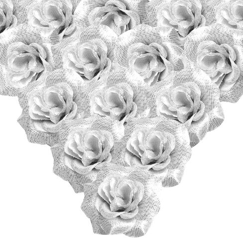 Silver Artificial Flowers 36 Pieces Silver Silk Flowers Silver Roses Artificial Flowers for DIY Decor Cake Wristband Clothes Headwear in Kuwait