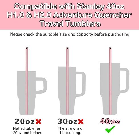 NiHome 12-Inch Heart-Shaped Stainless Steel Drinking Straws for Stanley Tumbler 40oz 10-Pack with 2 Cleaning Brushes, Reusable for Hot & Cold Drinks, Dishwasher Safe, Safe Edges for Kids (Pearl Pink) in Kuwait