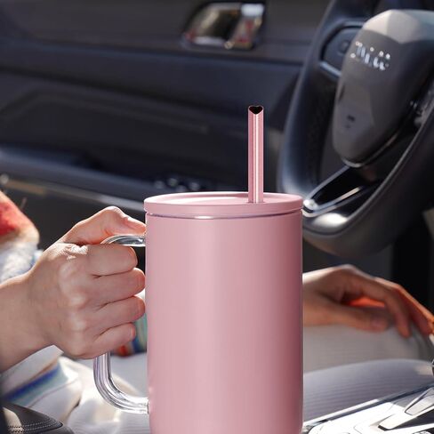 NiHome 12-Inch Heart-Shaped Stainless Steel Drinking Straws for Stanley Tumbler 40oz 10-Pack with 2 Cleaning Brushes, Reusable for Hot & Cold Drinks, Dishwasher Safe, Safe Edges for Kids (Pearl Pink) in Kuwait