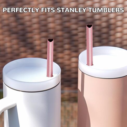 NiHome 12-Inch Heart-Shaped Stainless Steel Drinking Straws for Stanley Tumbler 40oz 10-Pack with 2 Cleaning Brushes, Reusable for Hot & Cold Drinks, Dishwasher Safe, Safe Edges for Kids (Pearl Pink) in Kuwait